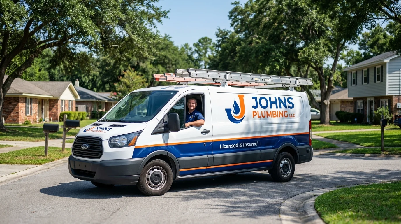 Johns Plumbing LLC service van in Bellaire, MI