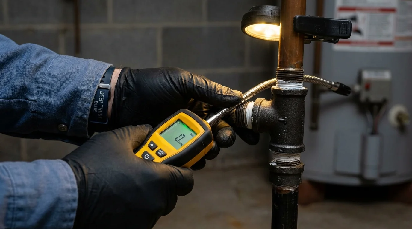 Gas leak detection with electronic sniffer by Johns Plumbing LLC in Bellaire